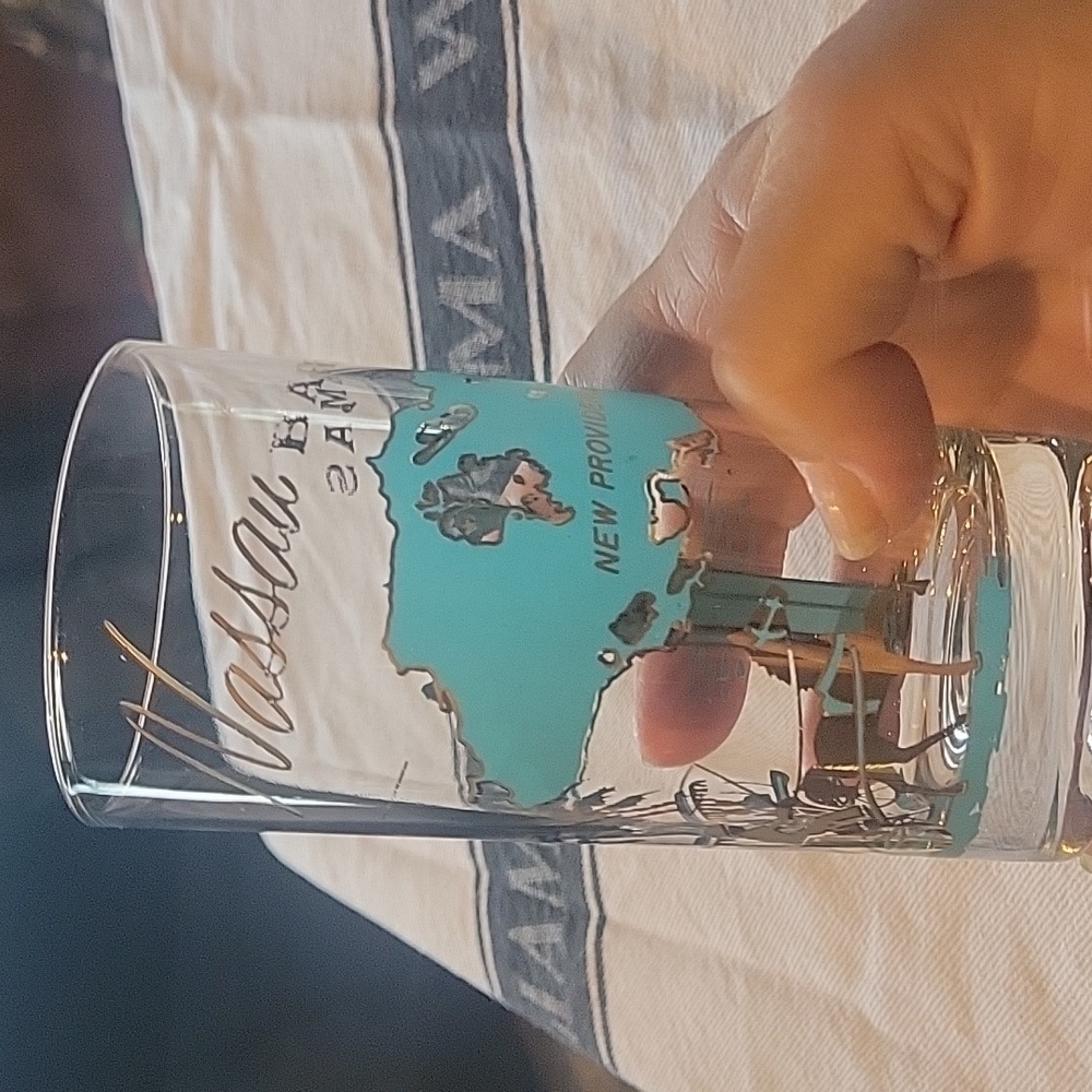 5 For 25.00/Nassau Turquoise  gold Souvenir Glass, Excellent  Vintage Condition